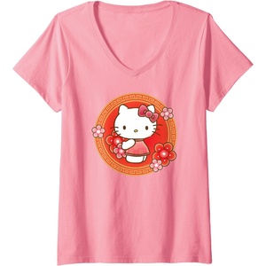 image:imageWomens Hello Kitty Lunar New Year Flowers VNeck TShirtPink
