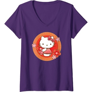 image:imageWomens Hello Kitty Lunar New Year Flowers VNeck TShirtPurple