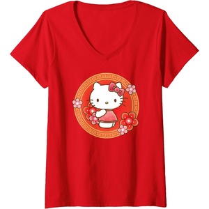 image:imageWomens Hello Kitty Lunar New Year Flowers VNeck TShirtRed