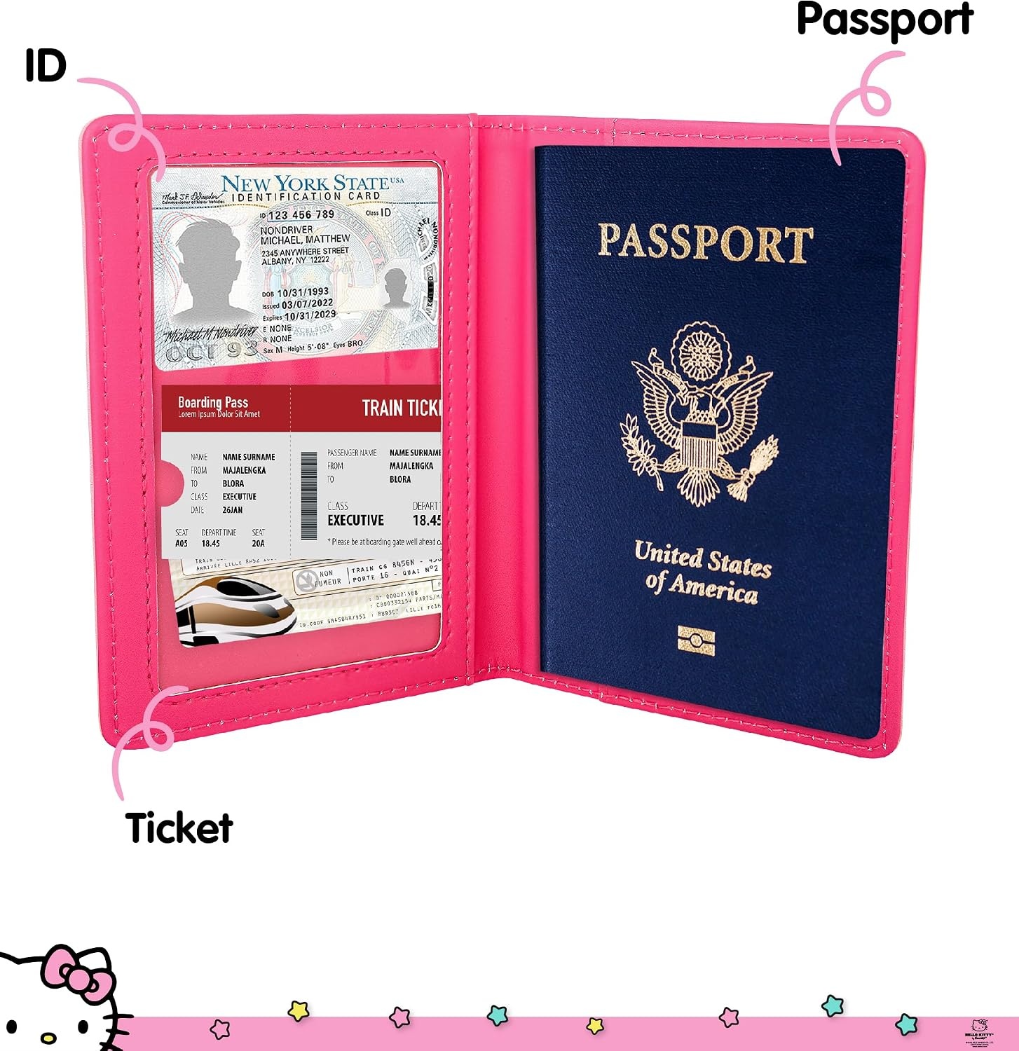 image:imageHello Kitty Pebbled Pink Passport Holder for Travel Official License Sanrio Passport Cover for WomenMulticolor