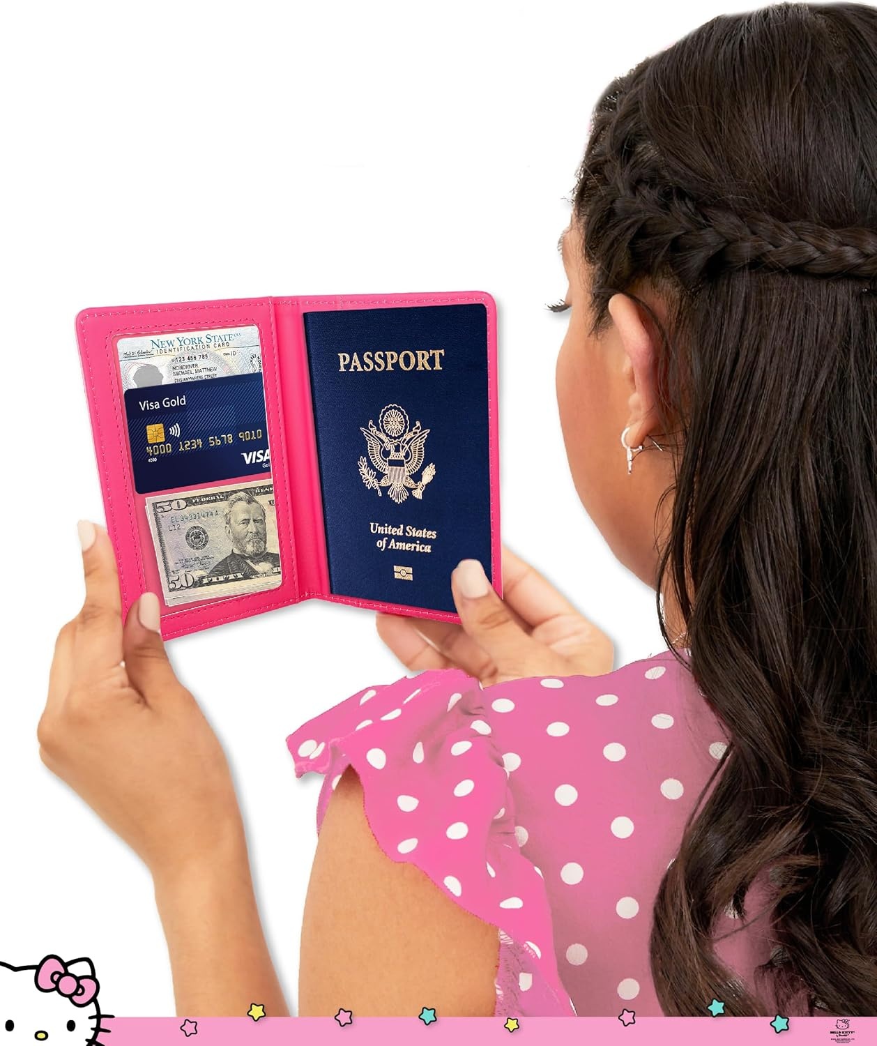 image:imageHello Kitty Pebbled Pink Passport Holder for Travel Official License Sanrio Passport Cover for WomenMulticolor