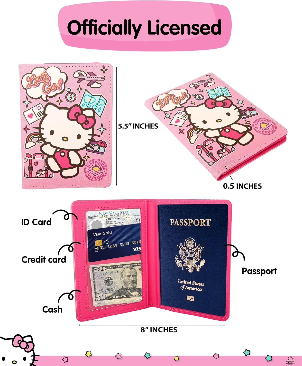 image:imageHello Kitty Pebbled Pink Passport Holder for Travel Official License Sanrio Passport Cover for WomenMulticolor