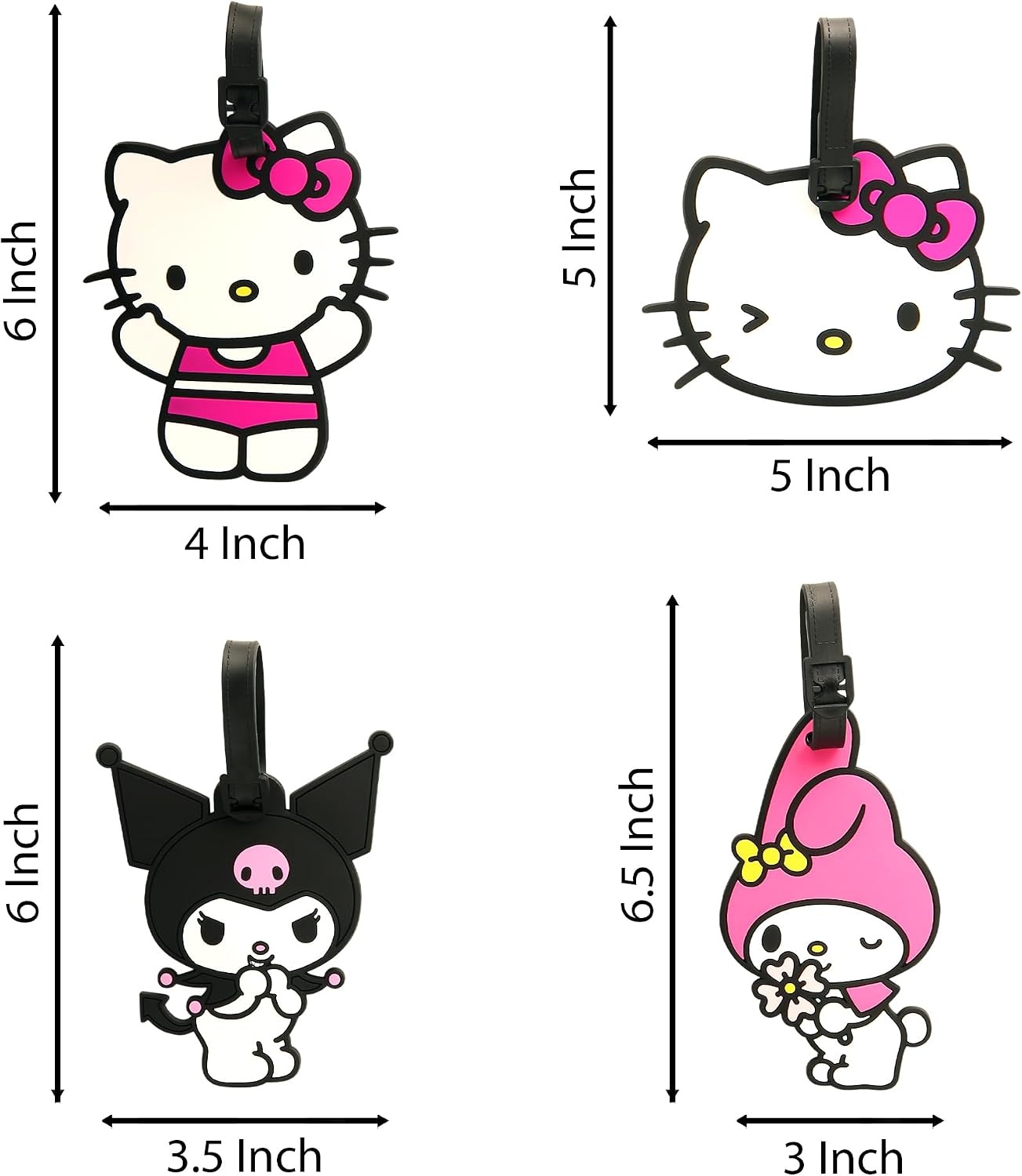 image:imageKuromi My Melody and Hello Kitty Luggage Tag for Suitcases 4Pack Official License Cute Luggage Tags Sanrio Gifts for Travel