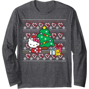 image:imageHello Kitty Candy Cane Christmas Sweater Long Sleeve Shirt Long Sleeve TShirtDark Heather Grey