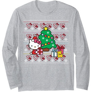 image:imageHello Kitty Candy Cane Christmas Sweater Long Sleeve Shirt Long Sleeve TShirtHeather Grey