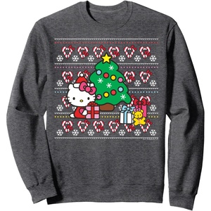 image:imageHello Kitty Candy Cane Christmas Sweater Sweatshirt SweatshirtDark Heather Grey