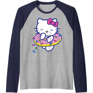 image:imageHello Kitty Donut Sprinkles Floaty Summer Swimming Raglan Baseball TeeNavy BlueAthletic Heather