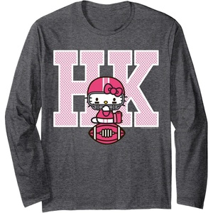 image:imageHello Kitty Football Spirit Long Sleeve Shirt Long Sleeve TShirtDark Heather Grey