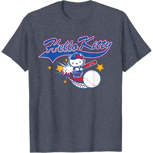 image:imageHello Kitty Home Run Baseball Softball Tee Shirt TShirtHeather Blue