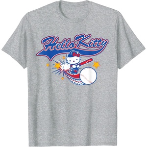 image:imageHello Kitty Home Run Baseball Softball Tee Shirt TShirtHeather Grey