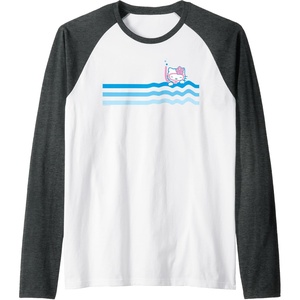 image:imageHello Kitty Swim Snorkle Summer Stripe Raglan Baseball TeeDark Heather GreyWhite