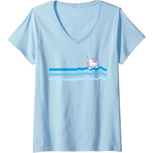 image:imageHello Kitty Swim Snorkle Summer Stripe VNeck TShirtBaby Blue