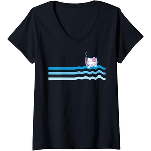 image:imageHello Kitty Swim Snorkle Summer Stripe VNeck TShirtBlack