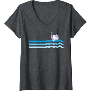 image:imageHello Kitty Swim Snorkle Summer Stripe VNeck TShirtDark Heather Grey