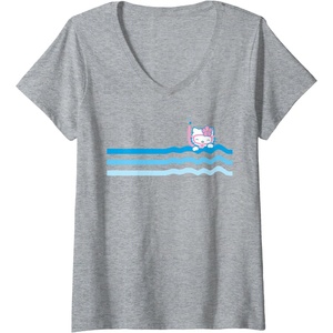 image:imageHello Kitty Swim Snorkle Summer Stripe VNeck TShirtHeather Grey