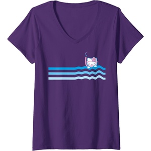 image:imageHello Kitty Swim Snorkle Summer Stripe VNeck TShirtPurple