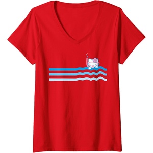 image:imageHello Kitty Swim Snorkle Summer Stripe VNeck TShirtRed