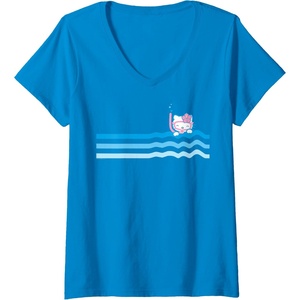 image:imageHello Kitty Swim Snorkle Summer Stripe VNeck TShirtSapphire Blue