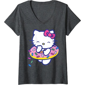image:imageWomens Hello Kitty Donut Sprinkles Floaty Summer Swimming VNeck TShirtDark Heather Grey