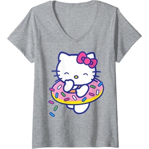 image:imageWomens Hello Kitty Donut Sprinkles Floaty Summer Swimming VNeck TShirtHeather Grey