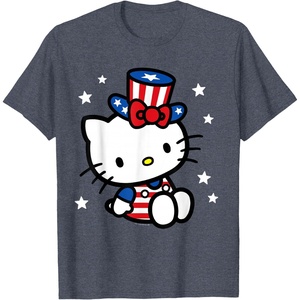 image:imageHello Kitty American 4th of July Tee Shirt TShirt for Women Girls Kids MenHeather Blue
