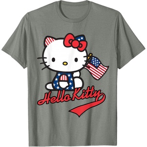 image:imageHello Kitty American Flag Tee Shirt TShirtOlive Heather