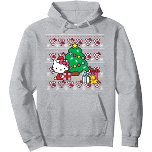 image:imageHello Kitty Candy Cane Christmas Sweater Hoodie Pullover HoodieHeather Grey