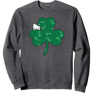image:imageHello Kitty Clover amp Bows Saint Patricks Day SweatshirtDark Heather Grey