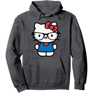 image:imageHello Kitty Distressed Nerd Glasses Pullover HoodieDark Heather Grey