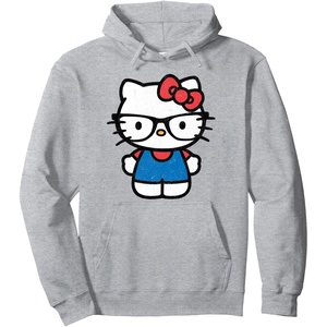 image:imageHello Kitty Distressed Nerd Glasses Pullover HoodieHeather Grey
