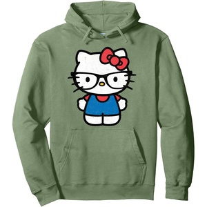 image:imageHello Kitty Distressed Nerd Glasses Pullover HoodieSage Green