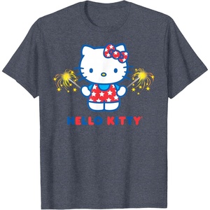 image:imageHello Kitty Fireworks Sparklers USA Americana Patriotic Star TShirtHeather Blue