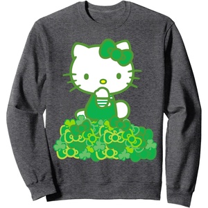 image:imageHello Kitty Green Bows and Clovers Sweatshirt SweatshirtDark Heather Grey