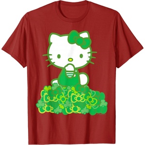 image:imageHello Kitty Green Bows and Clovers Tee Shirt TShirtCranberry Red