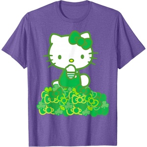 image:imageHello Kitty Green Bows and Clovers Tee Shirt TShirtPurple Heather