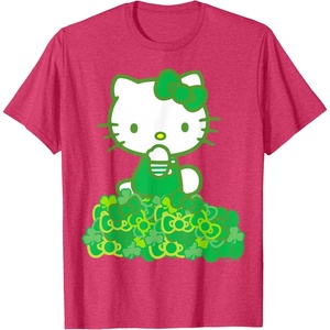 image:imageHello Kitty Green Bows and Clovers Tee Shirt TShirtRed Heather