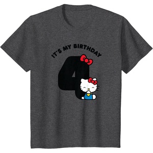 image:imageHello Kitty Its My Birthday 4th 4 Years TShirtDark Heather Grey