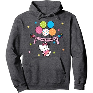 image:imageHello Kitty Its My Birthday Hoodie Pullover HoodieDark Heather Grey