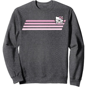 image:imageHello Kitty Nerd Glasses Retro Stripe Sweatshirt SweatshirtDark Heather Grey