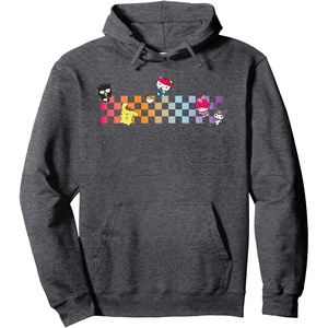 image:imageHello Sanrio Characters Checkerboard Hoodie Pullover HoodieDark Heather Grey