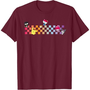 image:imageHello Sanrio Characters Checkerboard Tee Shirt TShirtBurgundy