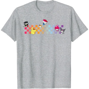 image:imageHello Sanrio Characters Checkerboard Tee Shirt TShirtHeather Grey