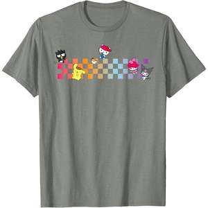 image:imageHello Sanrio Characters Checkerboard Tee Shirt TShirtOlive Heather