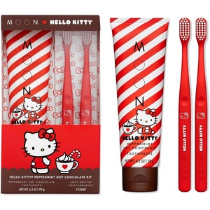 image:imageMOON x Hello Kitty Toothpaste Peppermint Hot Chocolate Flavor 42 Oz No Fluoride or Sugar Plus 2 Pack Extra Soft Bristle Toothbrushes Gentle on Gums amp Teeth for Adults amp Children 2 Years