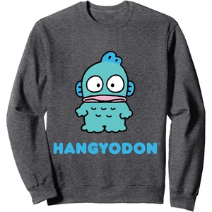 image:imageSANRIO Hangyodon Character Front and Back Sweatshirt  Mens Adult Unisex Black Classic Sweatshirt  Santa  Solid  Daily Wear  Cotton  Long Sleeve  Machine WashDark Heather Grey