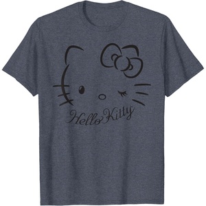 image:imageSANRIO Hello Kitty Winking Tee TShirt Womens Casual Classic Cartoon Letter Print TShirt Grey SmallHeather Blue