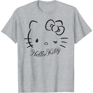 image:imageSANRIO Hello Kitty Winking Tee TShirt Womens Casual Classic Cartoon Letter Print TShirt Grey SmallHeather Grey