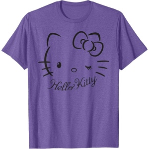 image:imageSANRIO Hello Kitty Winking Tee TShirt Womens Casual Classic Cartoon Letter Print TShirt Grey SmallPurple Heather