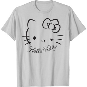 image:imageSANRIO Hello Kitty Winking Tee TShirt Womens Casual Classic Cartoon Letter Print TShirt Grey SmallSilver Grey