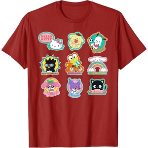 image:imageSANRIO Hello Kitty and Friends Supercute Stickers Unisex Adult Child TShirt Black Small Classic Fit Crew Neck Short Sleeve Cotton 60 Polyester 40Cranberry Red